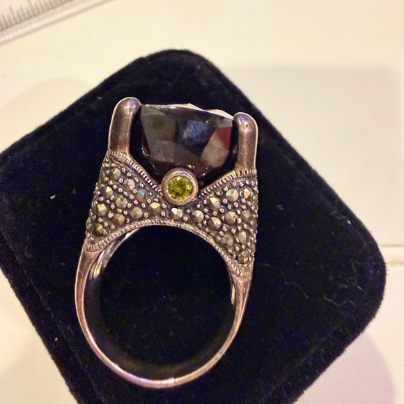 Unbranded Jewelry - Sterling Silver Smoky Quartz Marcasite Statement Ring  Art Deco Style